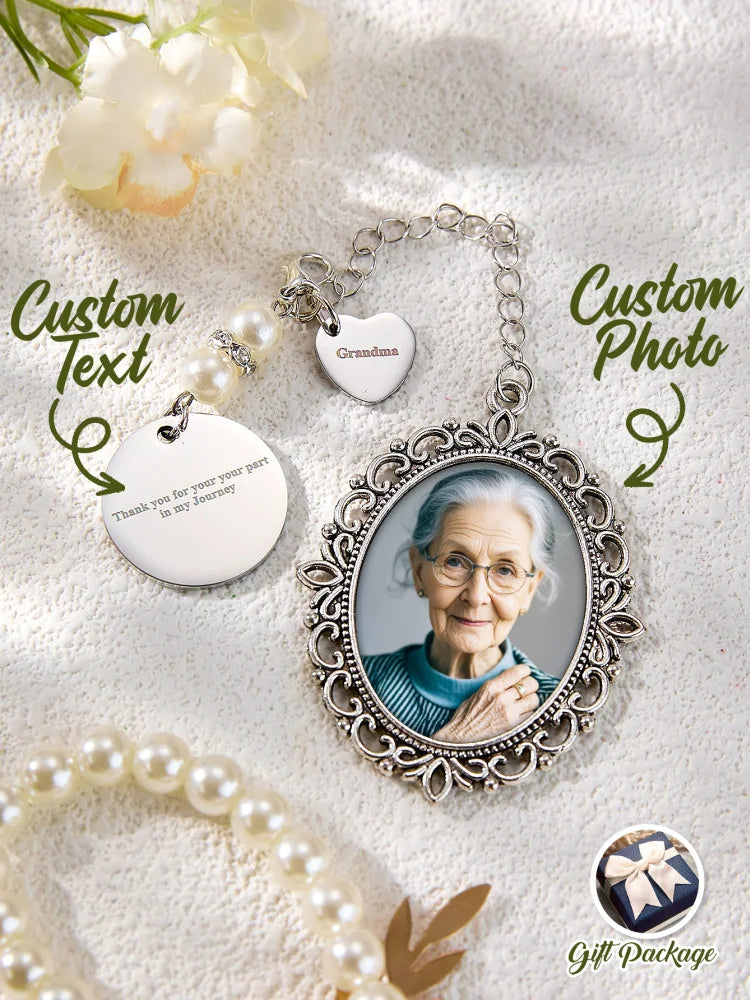 Custom Photo Bouquet Charm Personalized Picture Pendant Wedding Bridal Memorial Charm Gift for Couple Anniversary Birthday Peaceful Pleasures Health and Wellness Silver One size