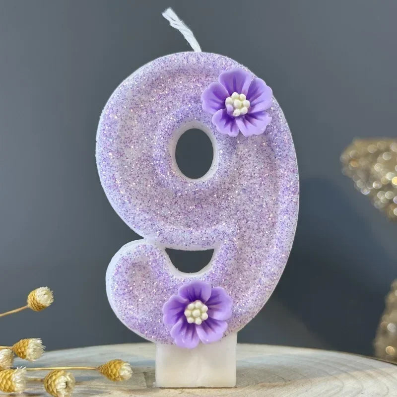 2026 New Cute Purple Flowers 3D Number Cake Candles for Birthday Party Decorations Birthday Decoration Cake Decorating Tools Peaceful Pleasures Health and Wellness 9