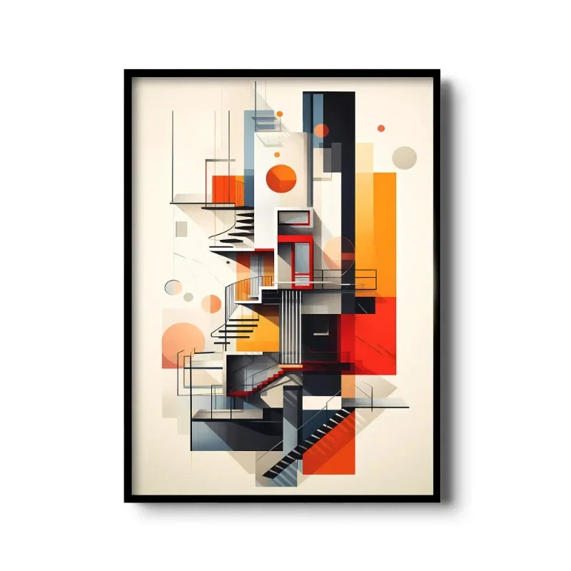 Vintage Bauhaus Abstract Geometric Canvas Wall Art Print