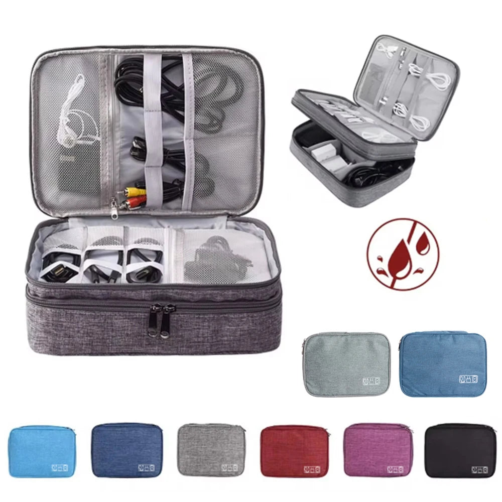 Black Oxford Cloth Electronic Accessory Storage Bag, Cube Travel Bag, Portable Data Cable Headphone Organizer Bag Office suppli Peaceful Pleasures Health and Wellness