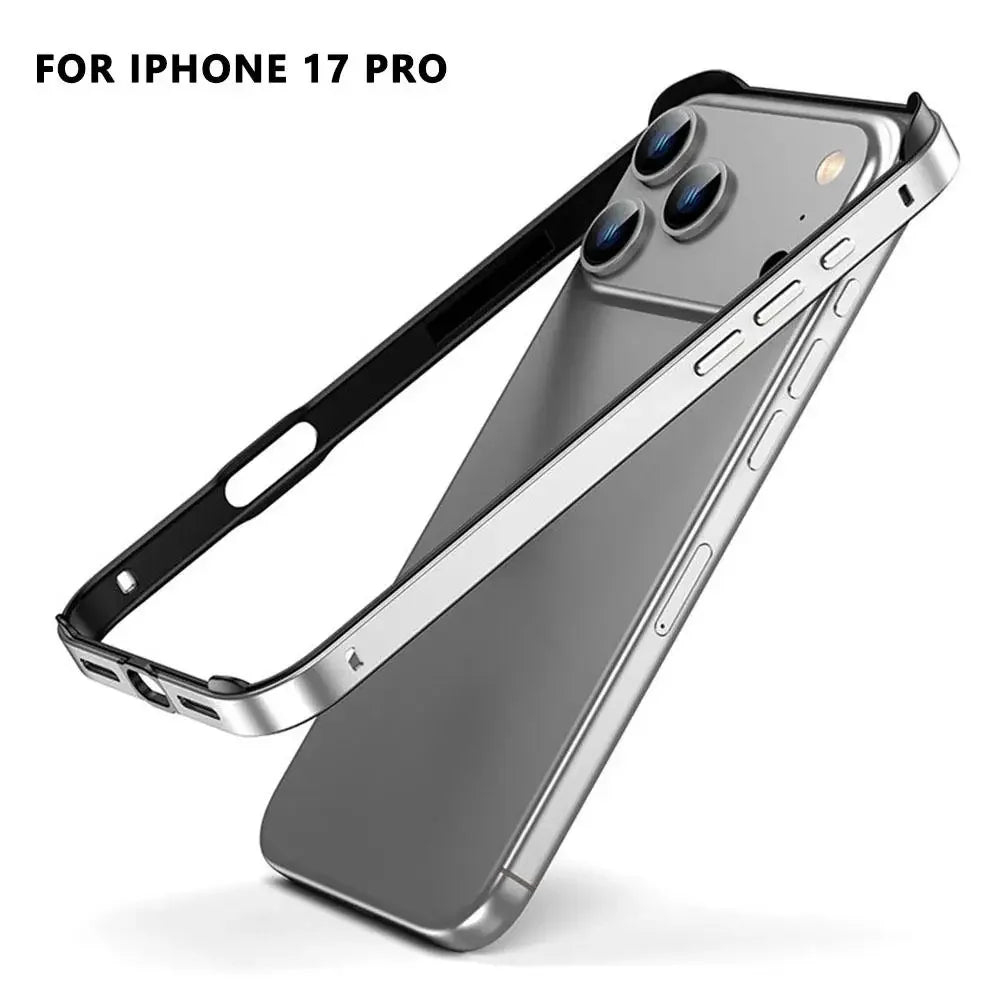 Luxury Alloy Metal Bumper Phone Case For iPhone 17 Air 17 Pro Max 17 Pro Silicone Lining Corner Pads Anti Collision Frame Peaceful Pleasures Health and Wellness sliver 17 pro