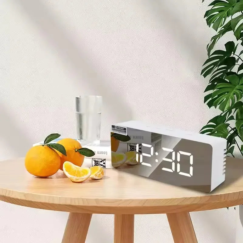 Mirror LED Digital Alarm Clock with Temperature Display and Smart Night Light for Bedroom, Makeup Vanity and Office Use Peaceful Pleasures Health and Wellness