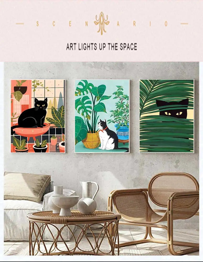 Funny Black Cat Toilet Canvas Wall Art | Bathroom Decor