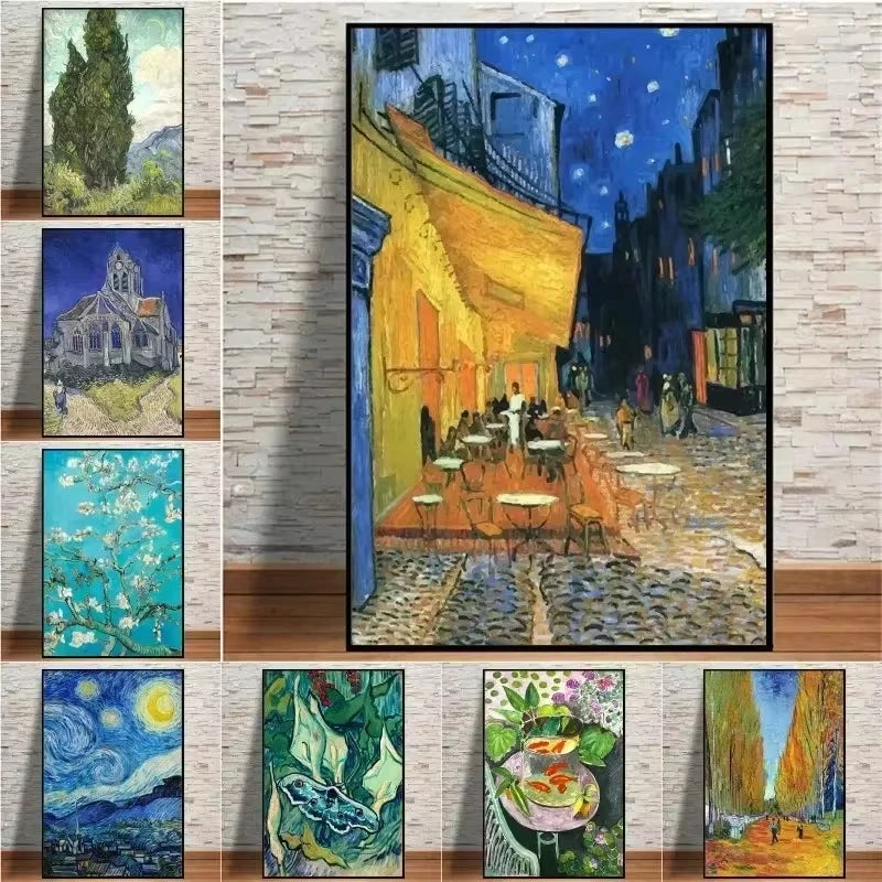 Vincent Van Gogh Classic Collection Art Poster Canvas Painting Terrace At Night Irises Wall Picture Print Living Room Home Decor Peaceful Pleasures Health and Wellness