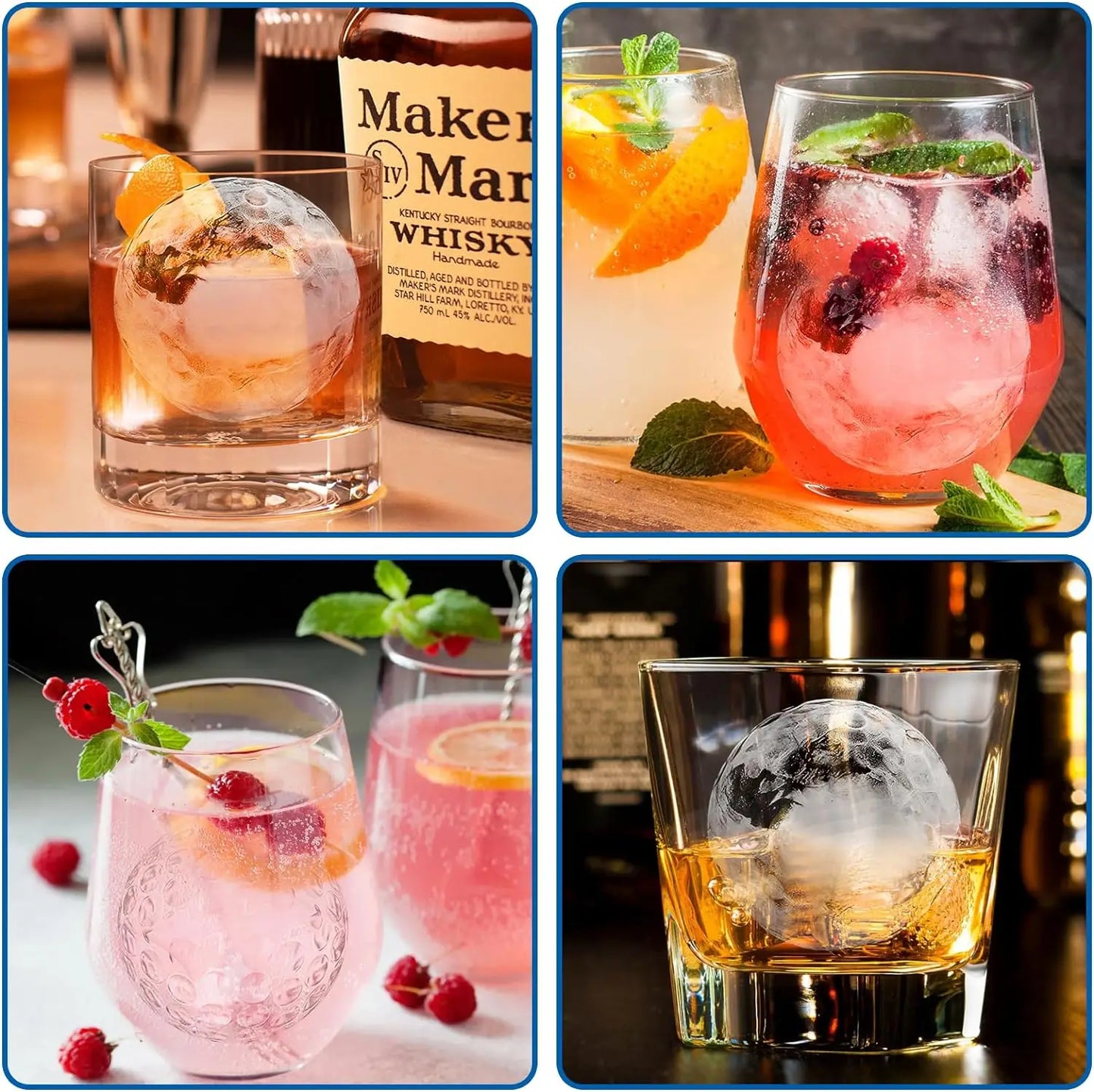 3D Golf Ball Ice Cube Mold – Silicone Whiskey Tray with Funnel