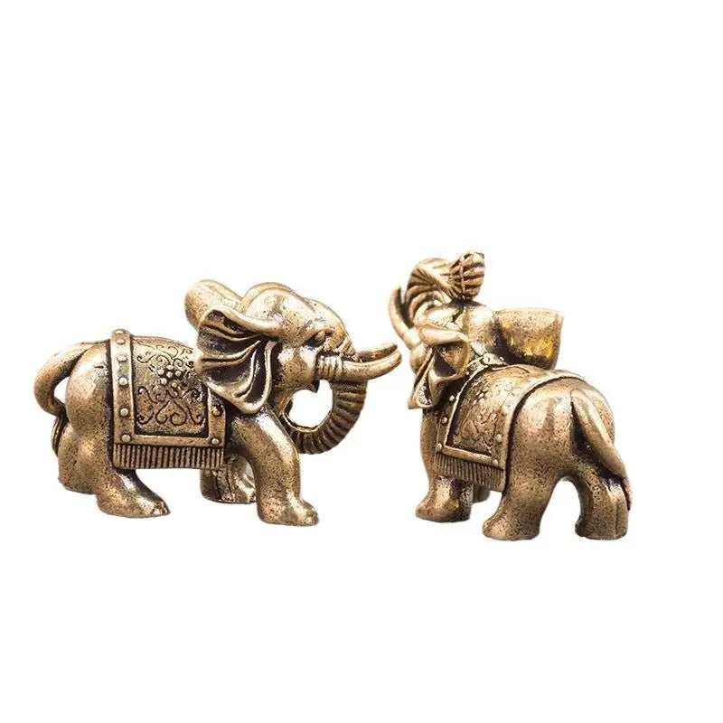 Brass Lucky Elephant Miniature Figurine | Antique Copper Statue