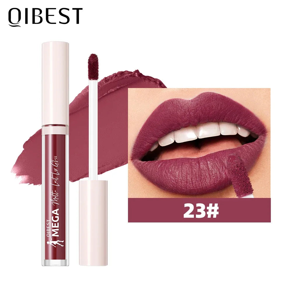 QIBEST 24 Colors Nude Matte Lip Gloss Waterproof Long-lasting Liquid Lipstick Purple Lip Stain Tint Makeup Lip Glaze Cosmetics Peaceful Pleasures Health and Wellness 23