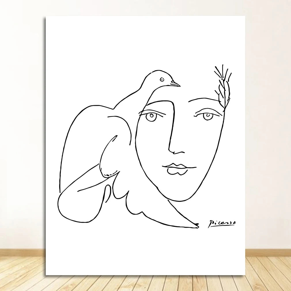 Minimalist Picasso Line Drawing Canvas Print – Woman & Bouquet