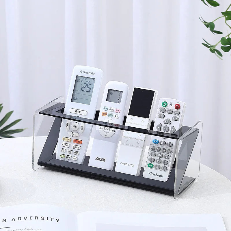 Multifunctional Clear Acrylic Desktop Remote Control Holder Adjustable Dividers for Organized Storage of Electronics Accessories Peaceful Pleasures Health and Wellness