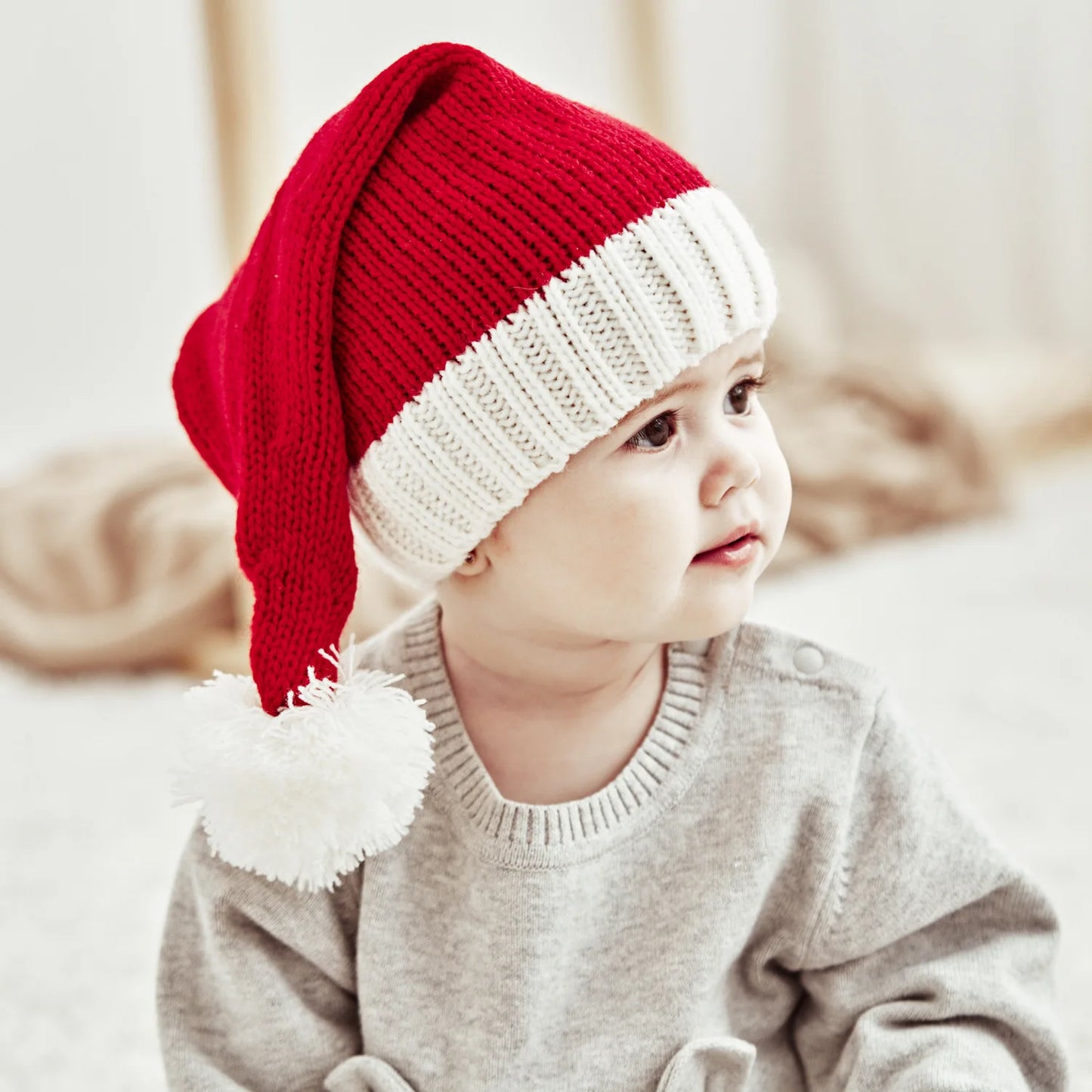Knitted Christmas Pompom Beanie Hat – Kids & Adults Santa Cap