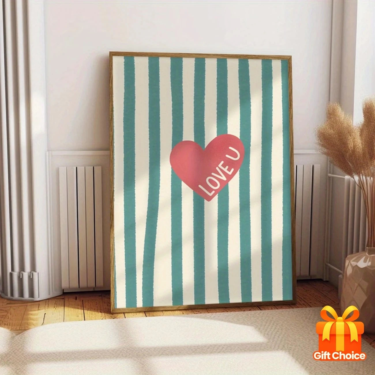 Bohemian Love Quote Green Stripe Canvas Wall Art Print