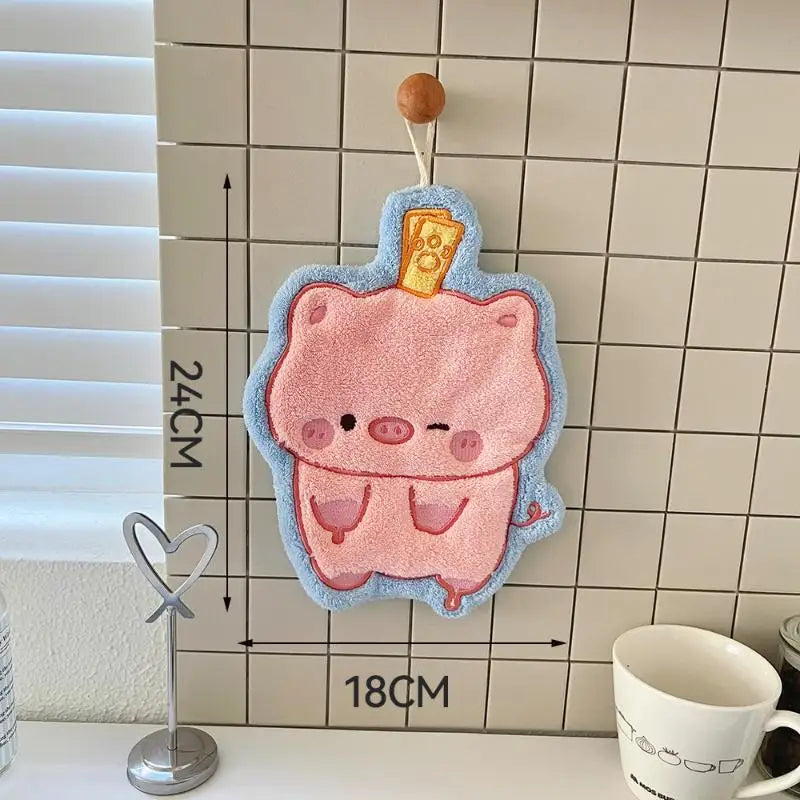 Hanging Thickened Super Absorbent Cute Cartoon Hand Towel Coral Velvet Square Towel Dual Use Kitchen Bathroom Soft Hand Drying Peaceful Pleasures Health and Wellness A4