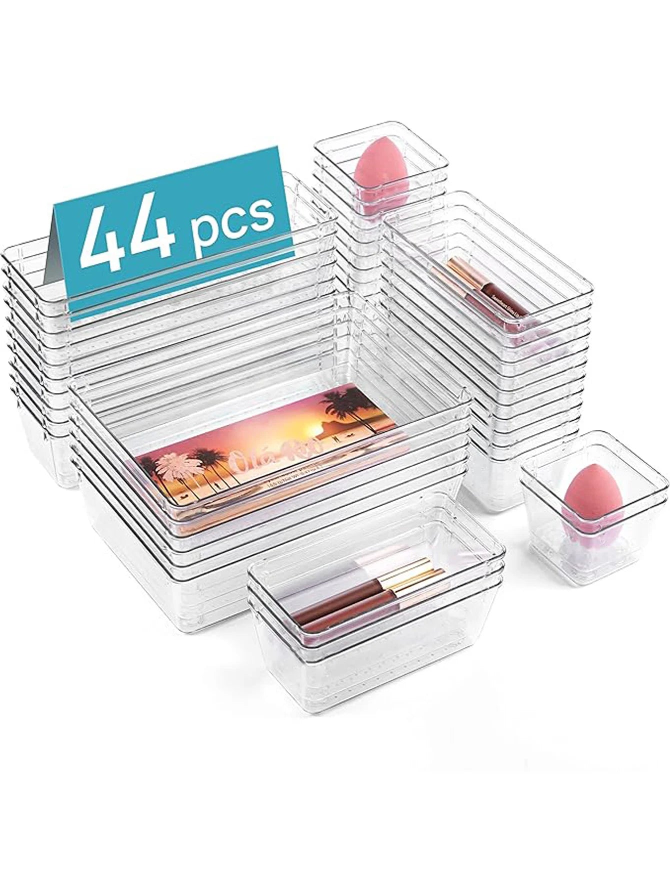 44pcs Transparent Drawer Storage Box & Divider Set Home Organization Peaceful Pleasures Health and Wellness