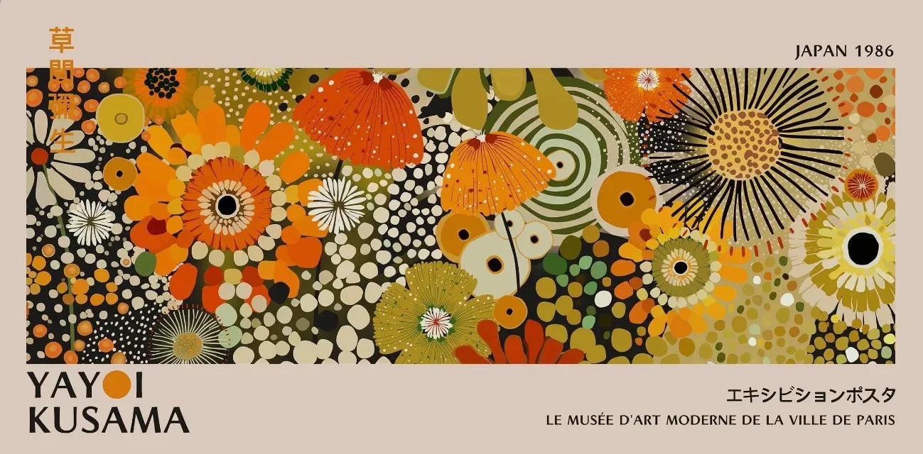 Abstract Yayoi Kusama Flower Japanese Exhibition Art Poster Vintage Print Canvas Painting Modern Room Wall Home Decor cuadros Peaceful Pleasures Health and Wellness 10 50x100cm