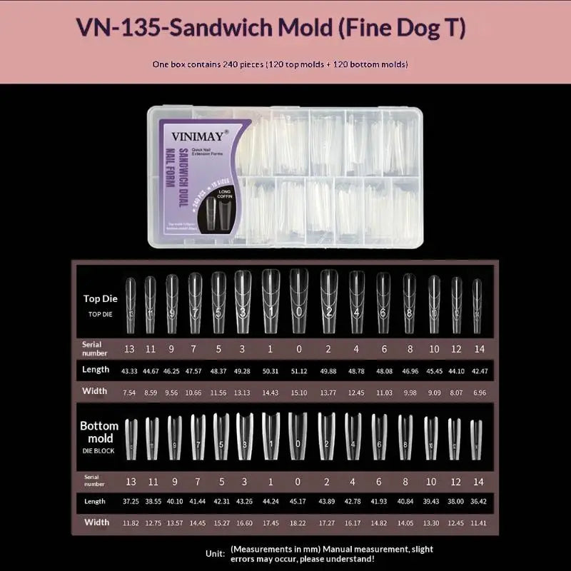 240 Pcs Sandwich Dual Nail Forms 15 Size Extensions-Dual Forms Top Bottom Mold Long Coffin Almond Nail Art Forms Manicure Tool Peaceful Pleasures Health and Wellness VN135