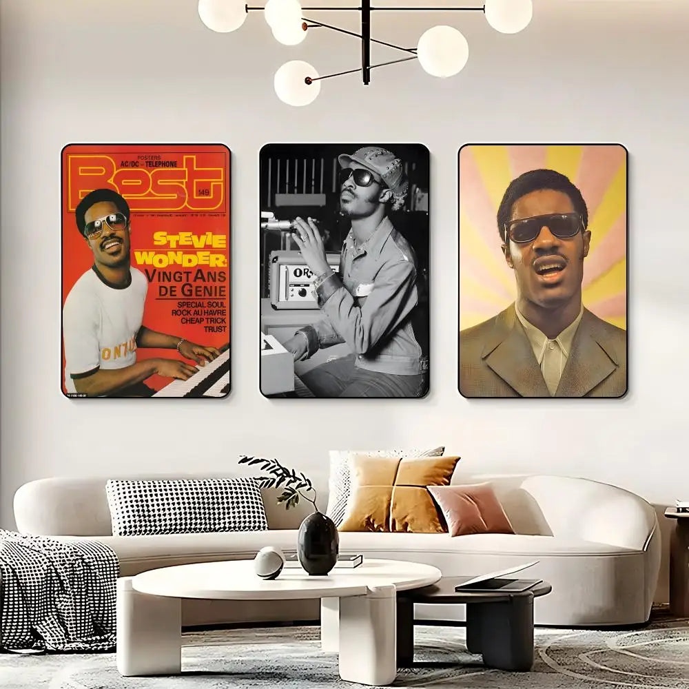 Singer S-Stevie Wonder Poster HD Self Adhesive Waterproof Wall Art Ideal for Home Office Dorm Bedroom Great Gift Peaceful Pleasures Health and Wellness