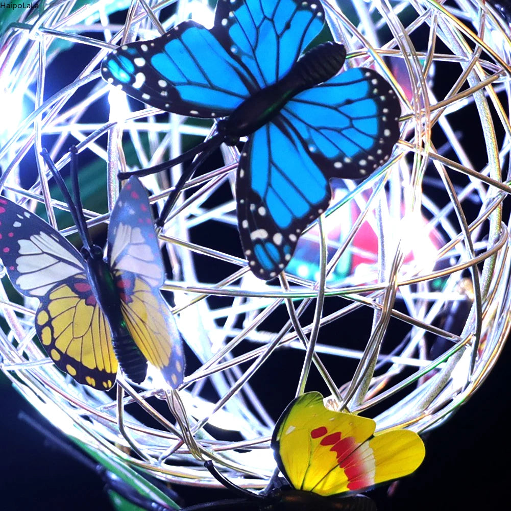 Outdoor Solar Lamp Garden Butterfly Light Home Decorative Nightlight Pendant Waterproof Butterfly Round Ball Light Alloy Ball Peaceful Pleasures Health and Wellness