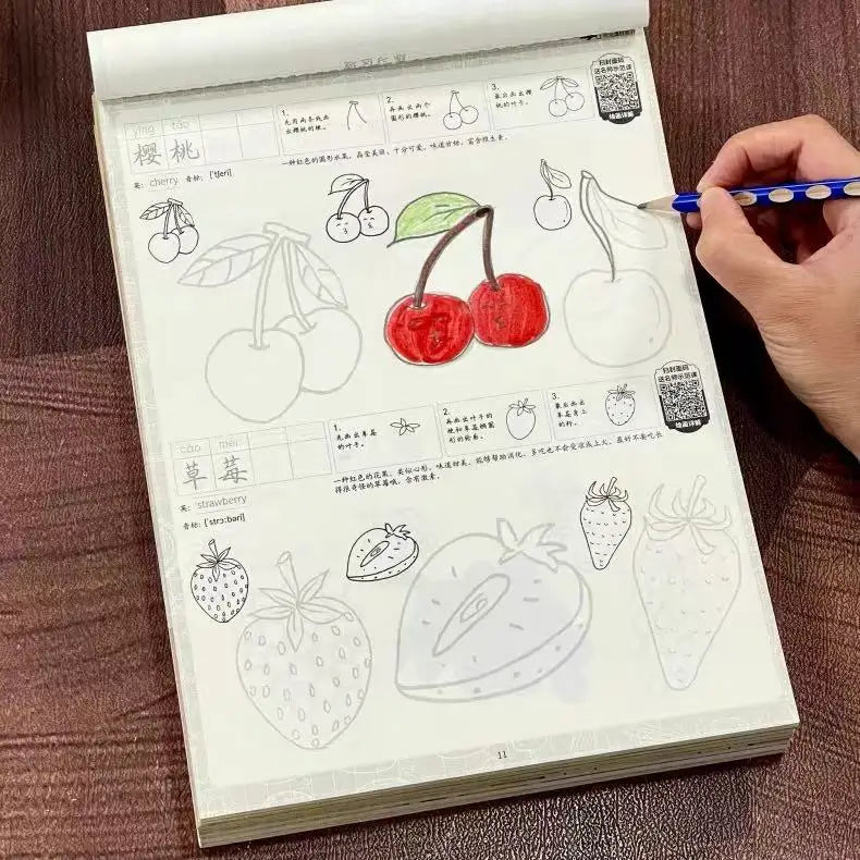 Cartoon Food Tracing Sketch Book 72 Pages Fruits Snacks Line Copy