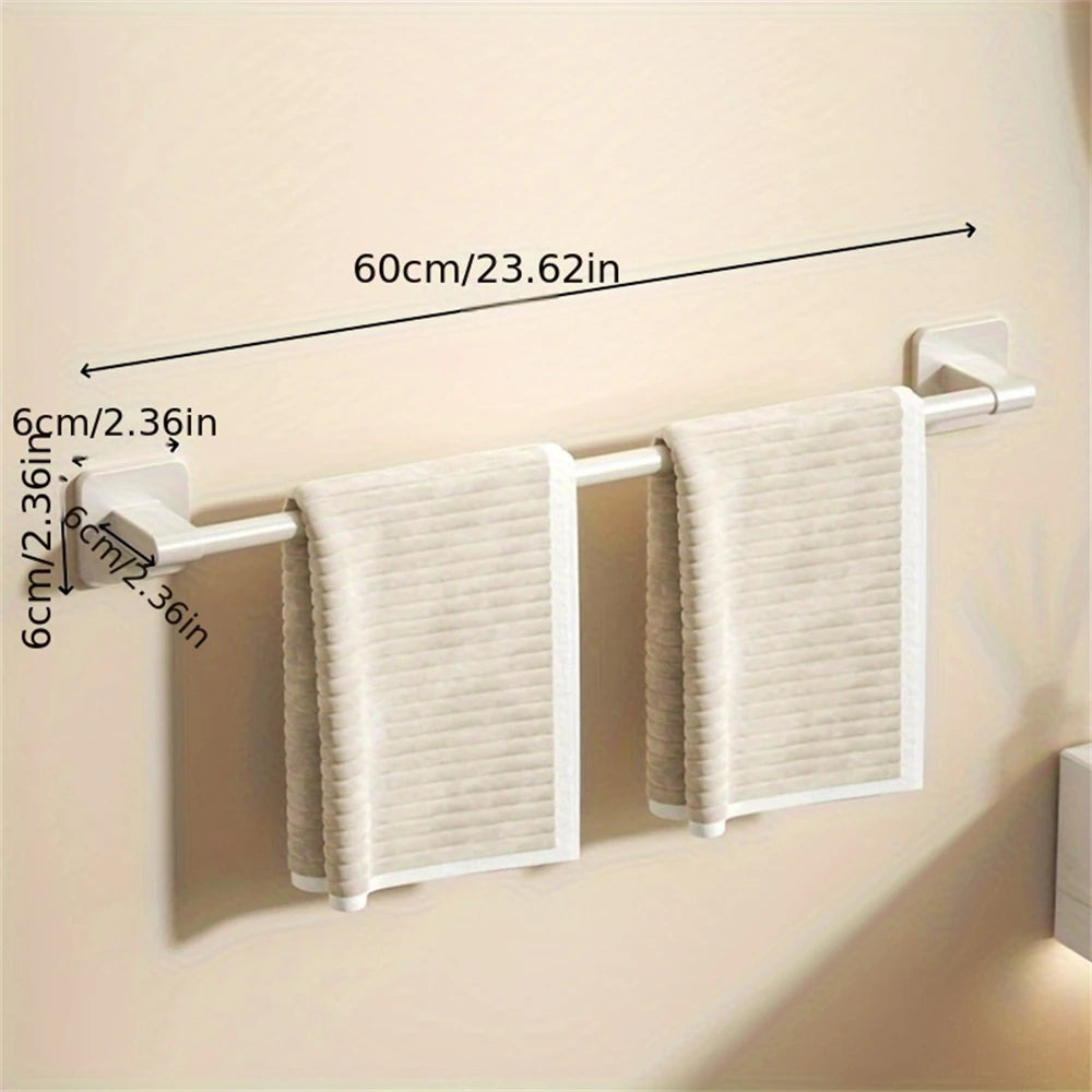 White No-Drill Wall-Mounted Towel Bar – Aluminum Rack 40–60cm