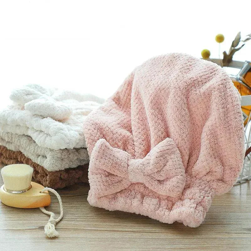 Quick-Dry Hair Towel Wrap Cap – Spa Bowknot Shower Bonnet