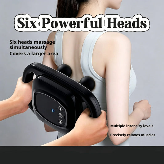 Multifunctional 6 Heads Massage Gun Electric Fascia Gun Professional Deep Muscle Relaxer Portable Body Relaxation Massager Peaceful Pleasures Health and Wellness