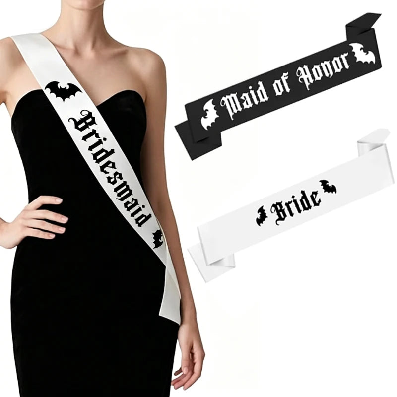 Gothic Bride Bats Sash | Halloween Wedding Bachelorette Gift Bridal Party Sash Peaceful Pleasures Health and Wellness