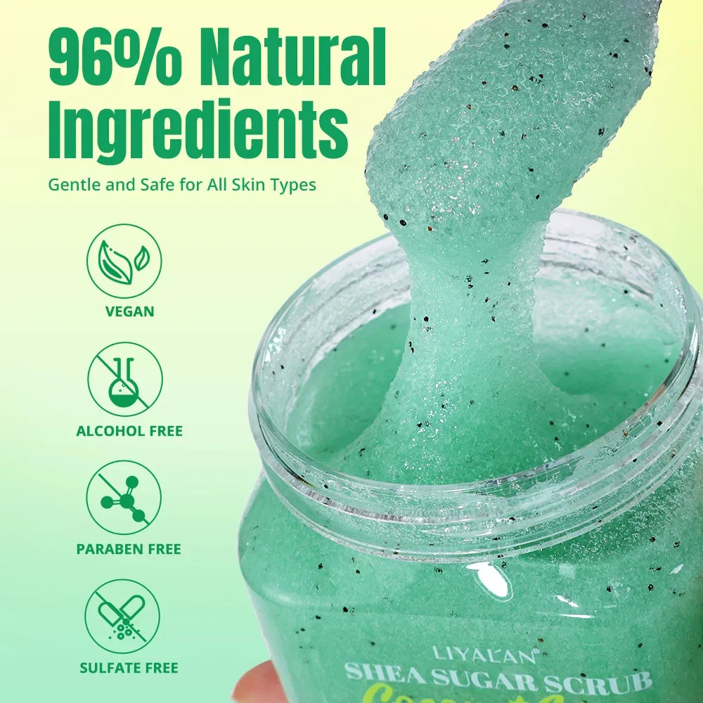 Shea Sugar Body Scrub Set – 12pcs Fruity Exfoliating Bath Scrub Peaceful Pleasures Health and Wellness