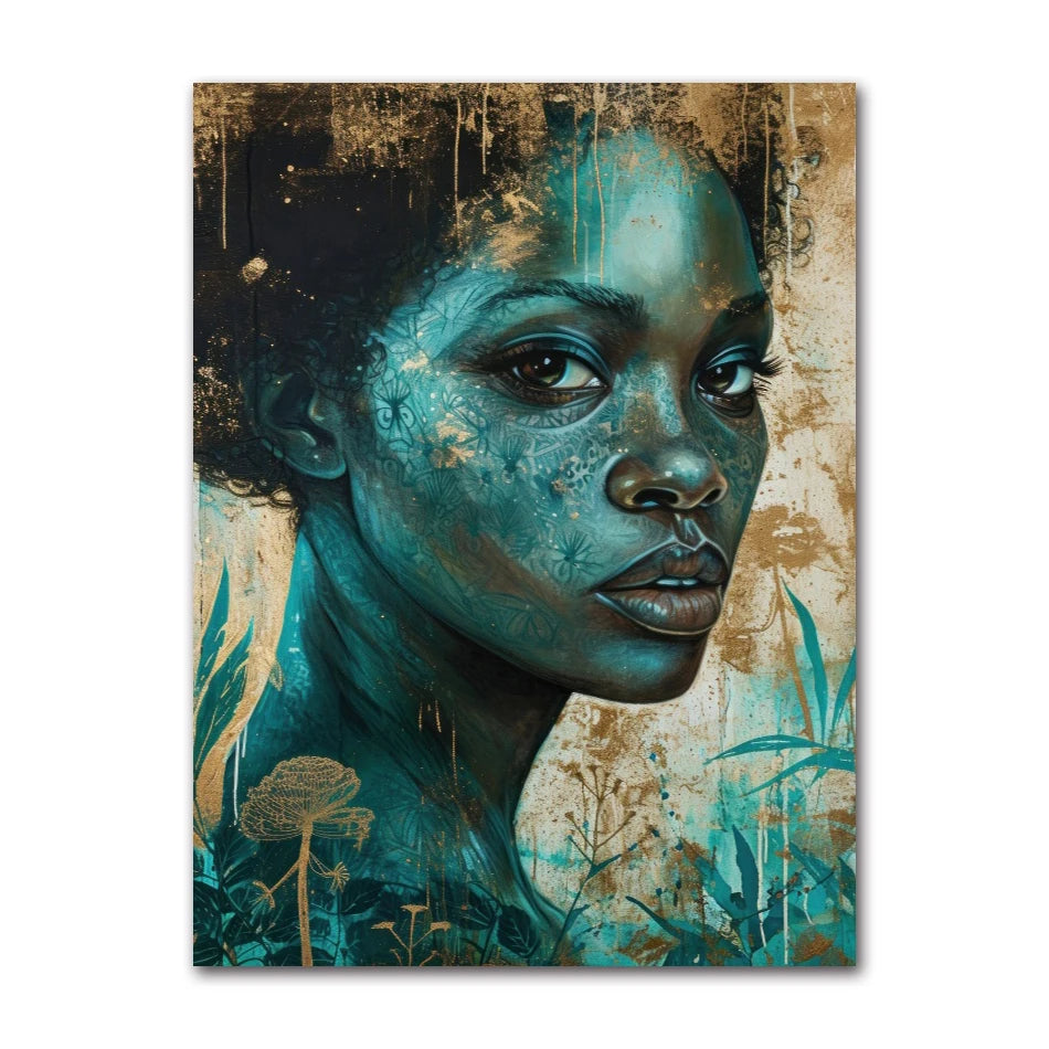 Oil Wall Art Painting for Living Room Africa Women Printed Posters Abstract Girl Portrait Canvas Painting Colorful Peaceful Pleasures Health and Wellness 1252-09 20x30cm Unframed