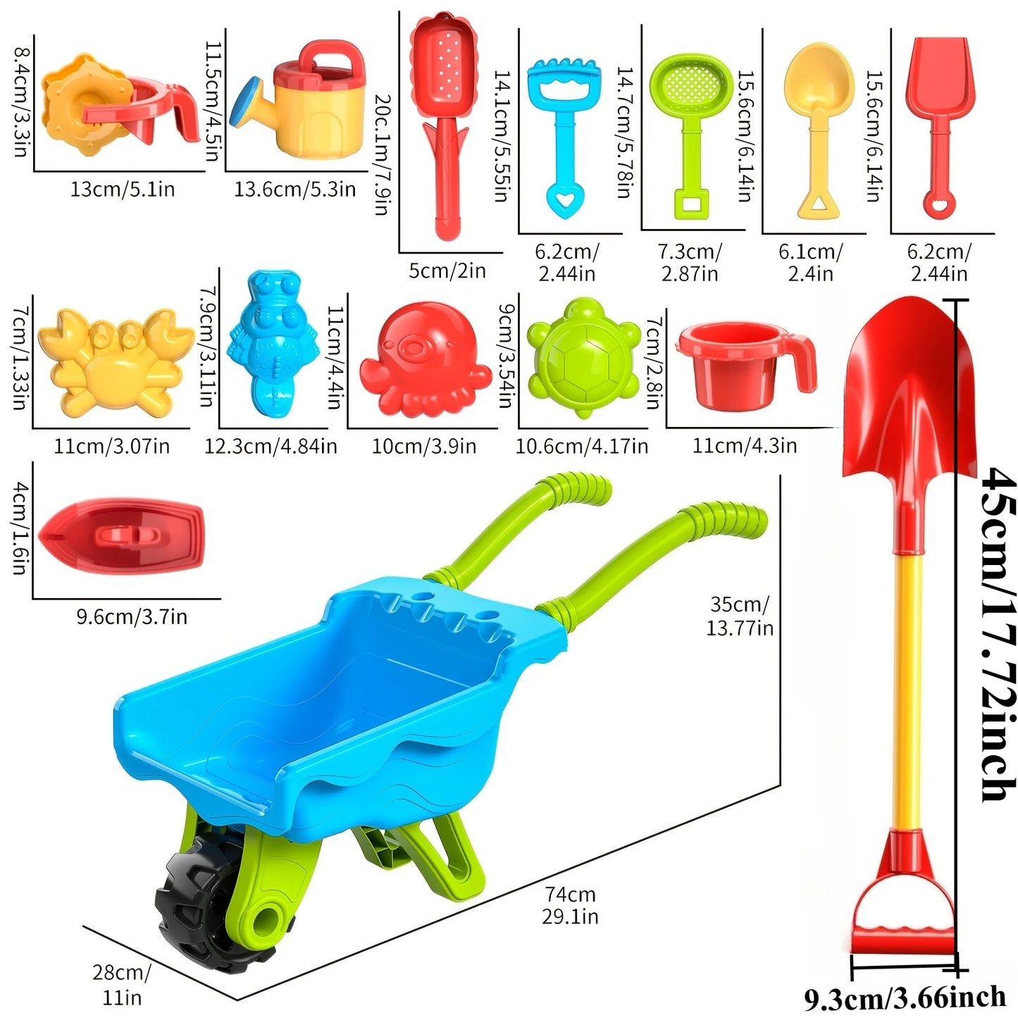 Kids Beach Sand Toy Set – Wheelbarrow, Water Wheel, Shovels & Molds
