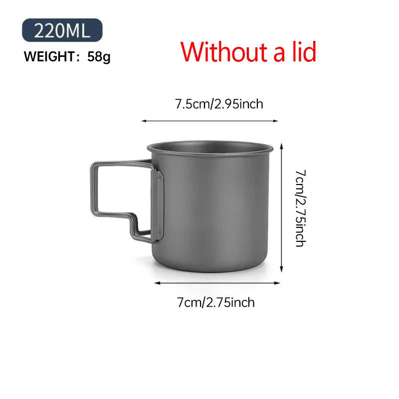 Pure Titanium Folding Cup – Lightweight Outdoor Camping Mug with Foldable Handle Peaceful Pleasures Health and Wellness 220ml