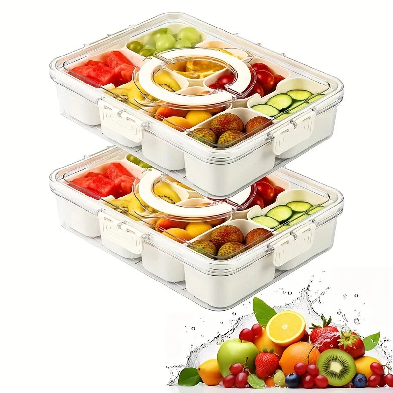 Divided Rotating Serving Tray with Lid | Clear Snackle Box
