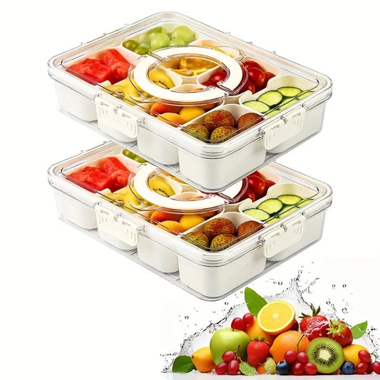 Divided Rotating Serving Tray with Lid | Clear Snackle Box Rotating Serving Tray Oasis Select