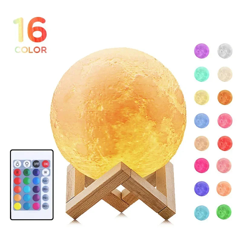 3D Printed Moon Night Light | Touch LED USB Rechargeable 20cm
