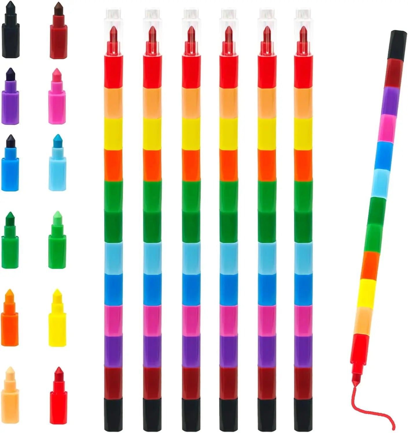 Colorful Stacking Crayons Stackable Buildable Crayons for School Office Supplies, DIY Rainbow Pencil,12 Colors Peaceful Pleasures Health and Wellness 6 pcs