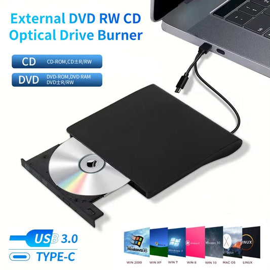 USB 3.0 Type-C External DVD Burner Optical Drive RW CD DVD-ROM Writer Reader Player Portable DVD Recorder for PC Laptop Peaceful Pleasures Health and Wellness