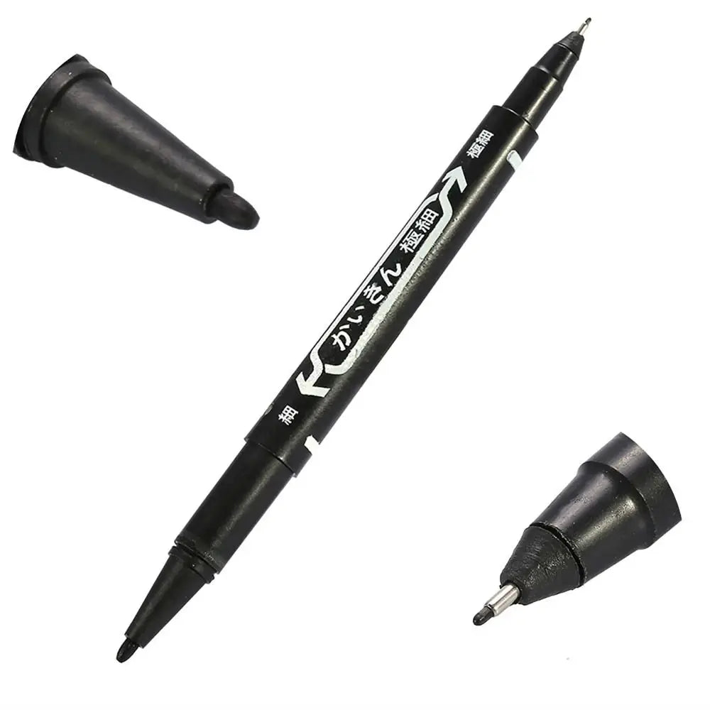 2Pcs/set Thin Pen Tip Tattoo Skin Marker Pen Black/Red/Blue Ink Waterproof Double Headed Marker Pen Large Capacity Stationery Peaceful Pleasures Health and Wellness