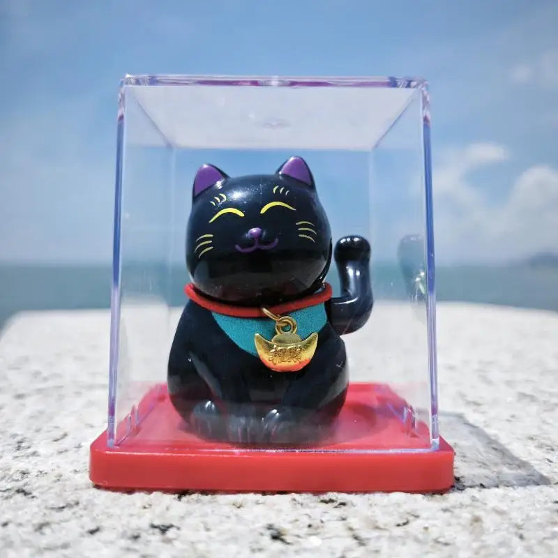 Solar Waving Lucky Cat Ornament | Mini 2" Desk Fortune Décor