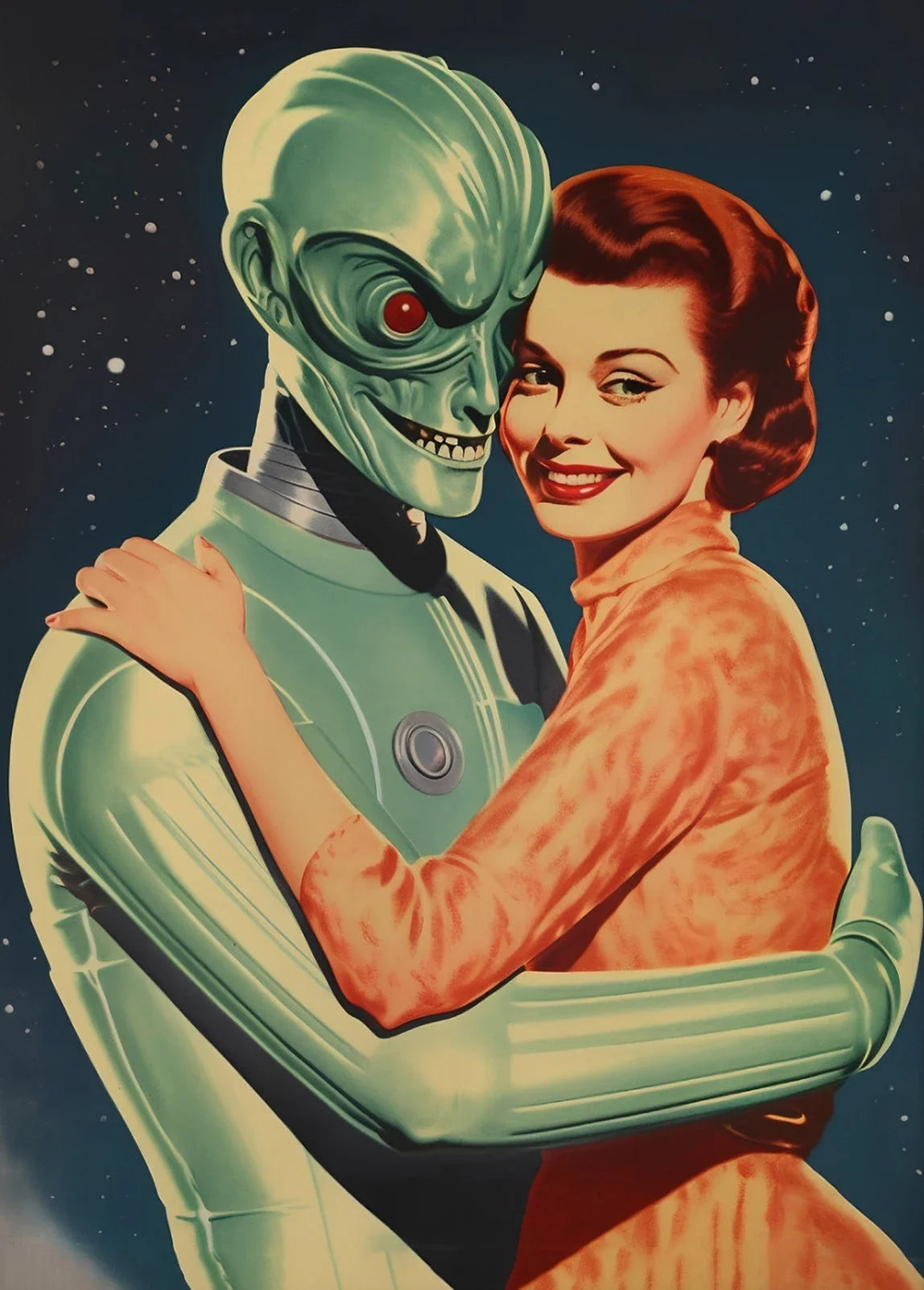 UFO Alien Cow Abduction Canvas Print | Retro Sci-Fi Wall Art Canvas Wall Art Print Peaceful Pleasures Health and Wellness