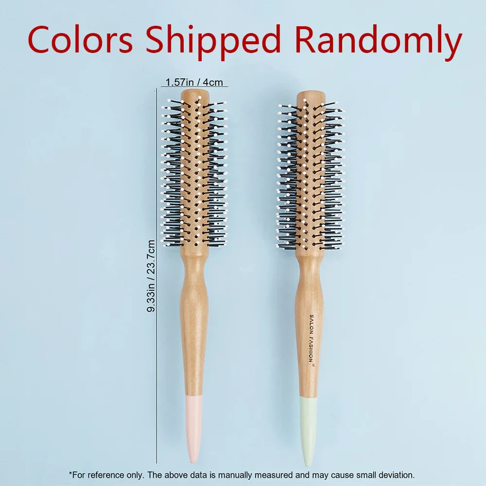 Natural Wood Round Curling Brush – Anti-Static Nylon Bristles