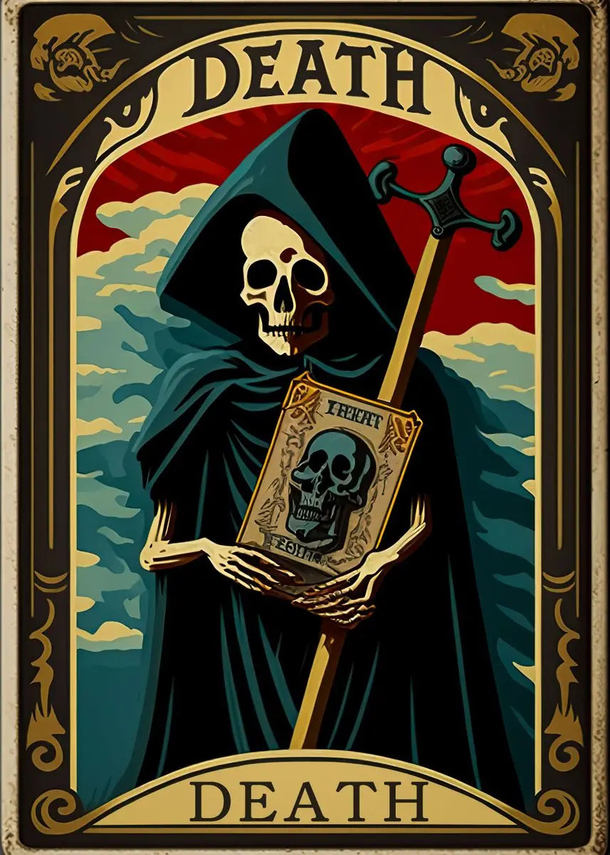Death Tarot Card Skull Wizard Canvas Wall Art | Gothic Decor