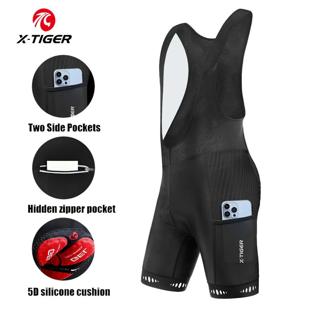 X-TIGER Men's 5D Padded Cycling Bib Shorts | 3 Pockets Quick Dry