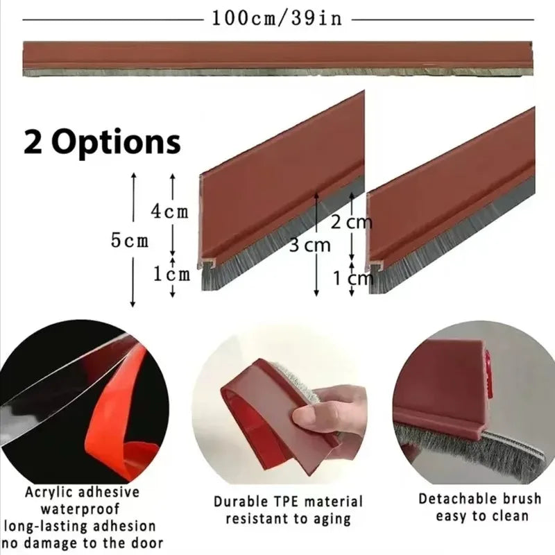 1PC 100CM Self-Adhesive Brush Door Seal Strip Insectproof Soundproof Bottom Door Stop - Durable Bottom Seal for Home Improvement Peaceful Pleasures Health and Wellness