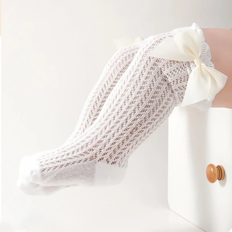 Baby Girl Bow Lace Knee High Socks | 0–24 Months Cotton