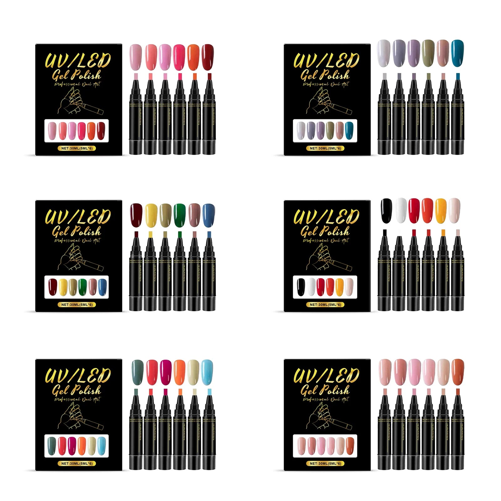 5ml Nail Gel Polish Set DIY Nail Art Design 6PCS Manicure Painting Gel Kit Long Lasting Fashion Color Mixing Nail Art Brush Tool Peaceful Pleasures Health and Wellness