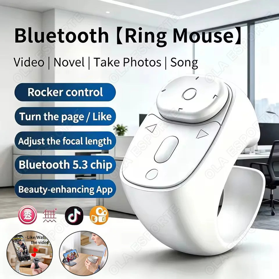 Cell Phone Scrolling Ring Wireless Finger Shutter Remote Control Page Turner Mobile Phone Controller BT For Travel Peaceful Pleasures Health and Wellness