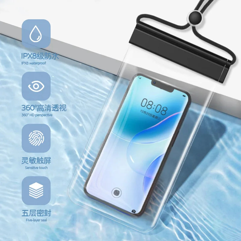 IPX8 waterproof bag transparent pouch for swimming waterproof smartphone case waterproof phone pack phone armbands and pouches Peaceful Pleasures Health and Wellness Black