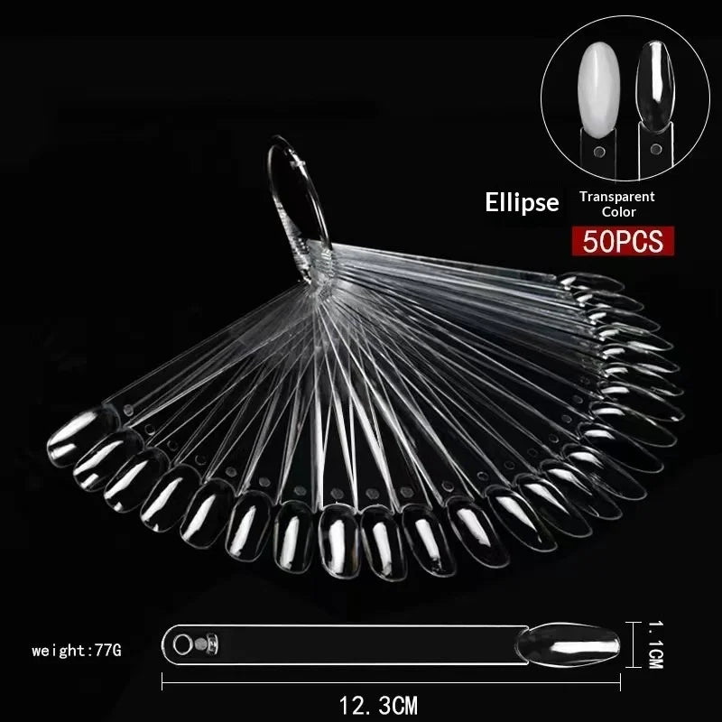 50pcs Oval Fan Nail Display Tips | UV Gel Polish Swatch Chart