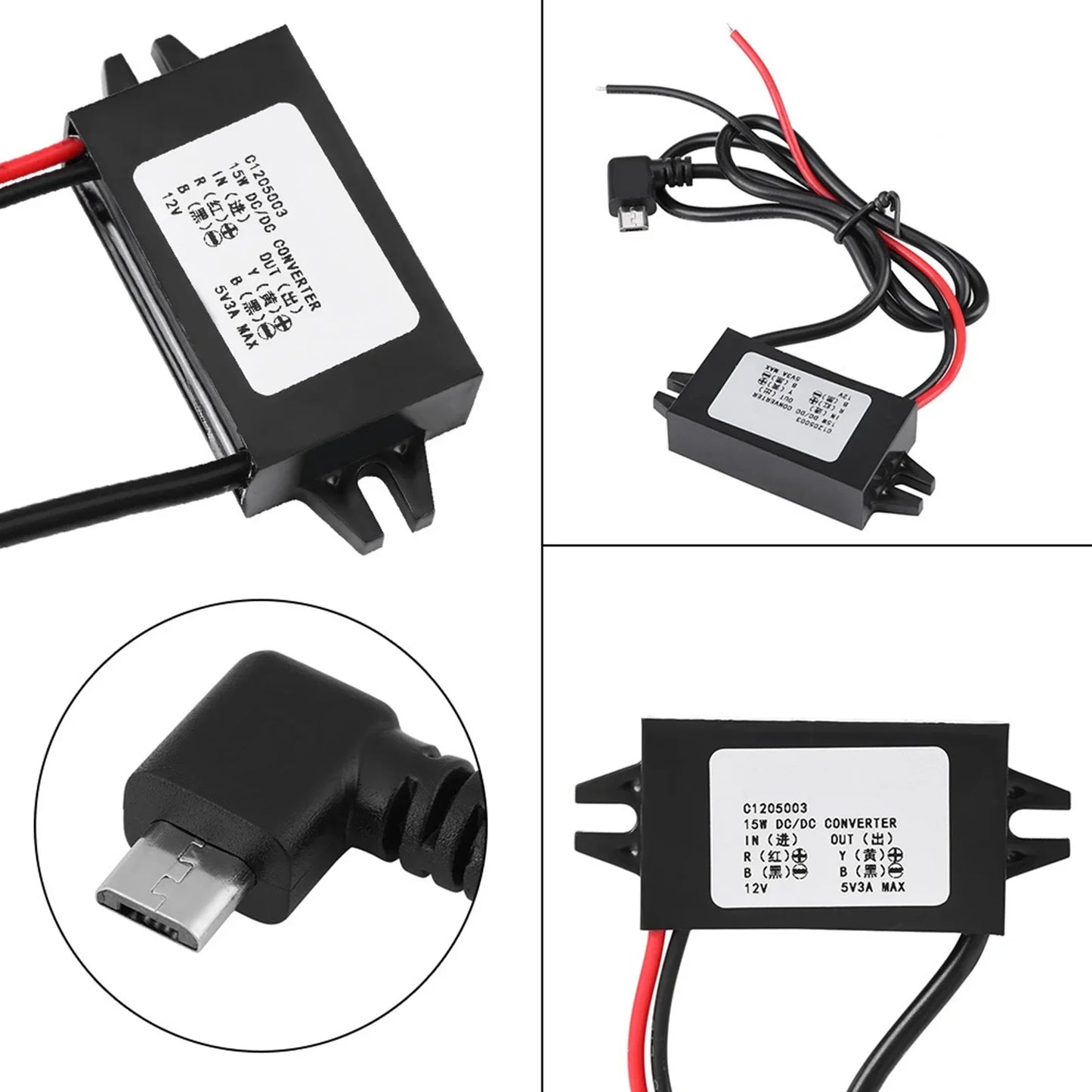 DC-DC 12V 5V 3A Micro USB Converter Voltage Step Down Regulator Car