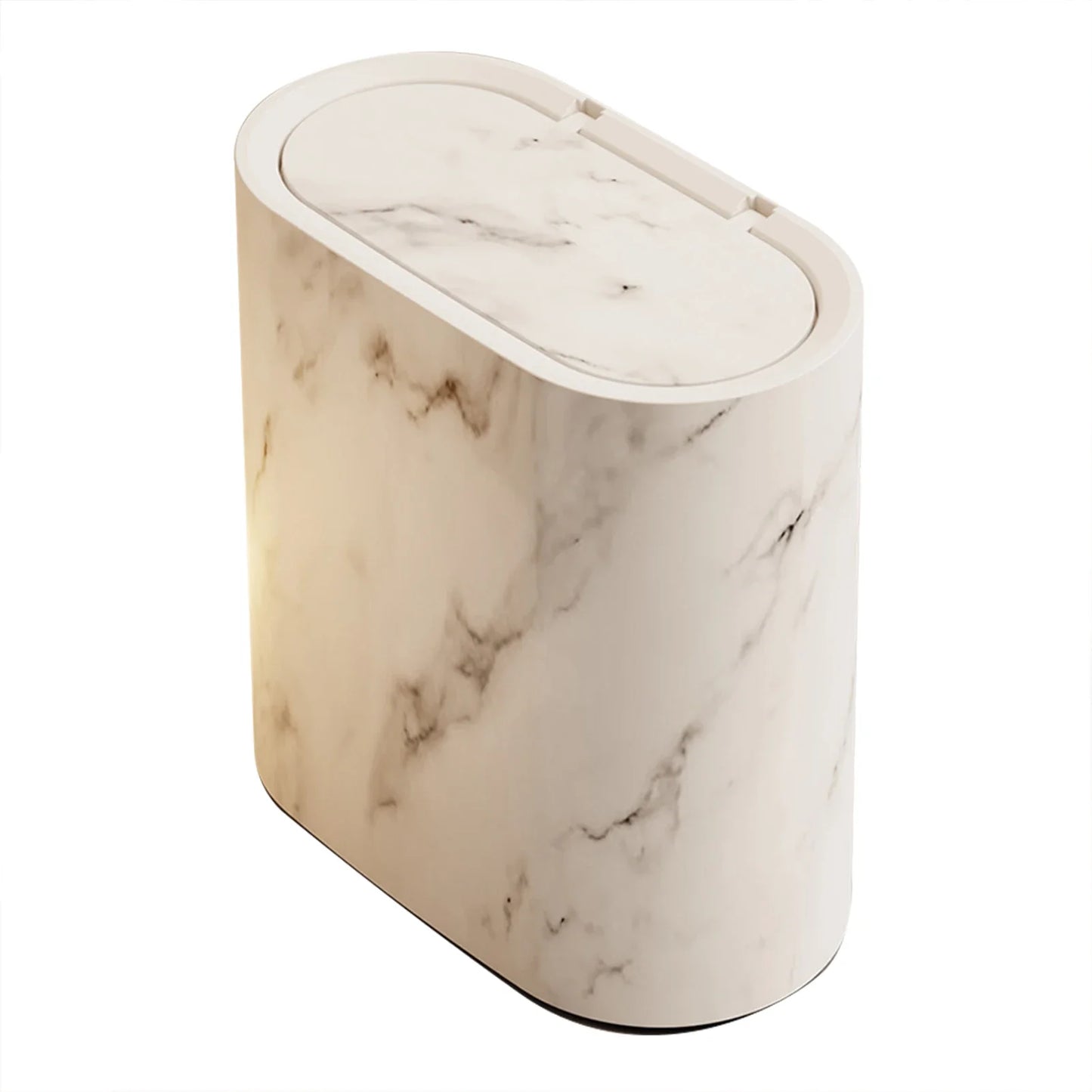 Marble Slim Trash Can with Lid – Narrow Wastebasket for Home