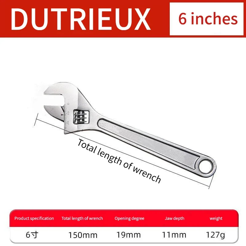 Adjustable Wrench Large Openin Long Handle Universal Spanner Clamp Wrench Carbon Steel Mechanical Workshop Hand Repair Tools Peaceful Pleasures Health and Wellness silvery 6-Inch